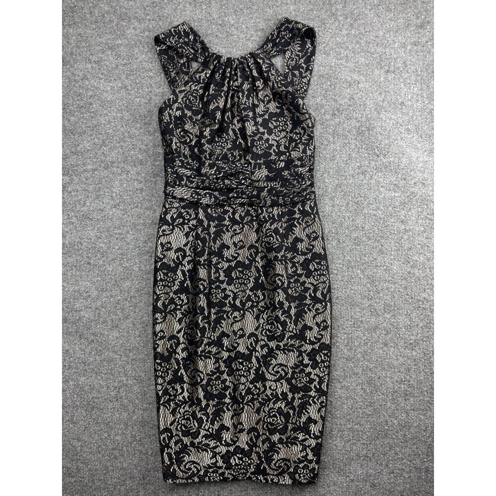David Meister Dress Womens 2 Lace Sheath Ruched‎ Sleeveless Formal Elegant
